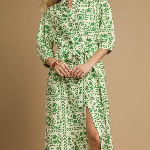 UMGEE GREEN & IVORY BOHO FLORAL MIDI DRESS - Picture 5 of 6